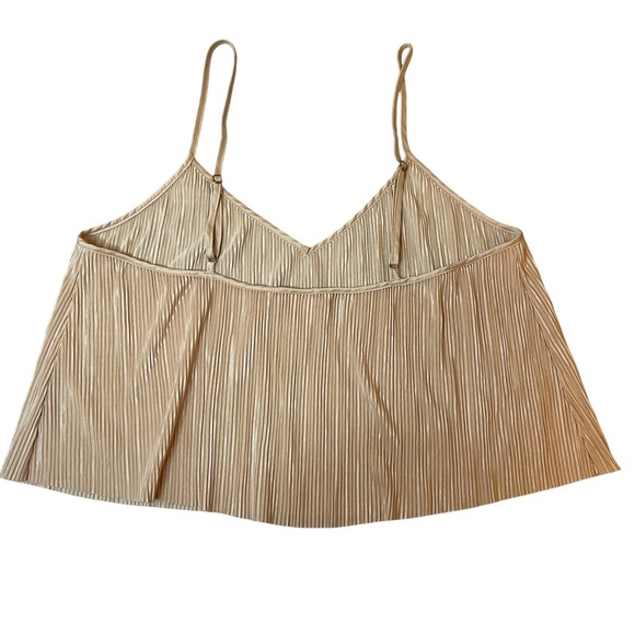 VICTORIAS SECRET Champagne Pleated Crop Cami Tank Metallic Sparkle Adjustable - Picture 2 of 8